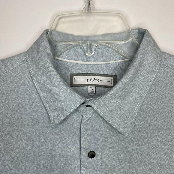 PD&C Sz Large Long Sleeve Casual Button Down Shirt Blue w/ Tiny Pattern - Picture 2 of 7